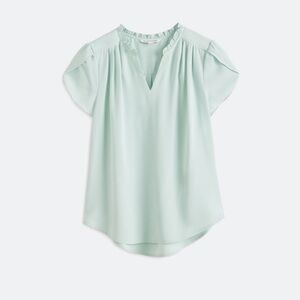 41 Hawthorn Mint Green Tiffany Tulip Sleeve Blouse with Mandarin Collar